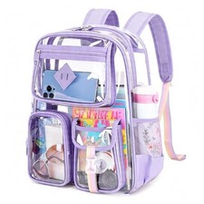 Clear Backpack for School,Heavy Duty PVC Transparent Bookbag for 1-purple