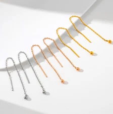 Minimalism Gold Threader Tassel Earrings Stainless Steel 4mm Ball 3" Chain PE9