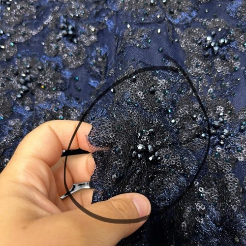MAC DUGGAL Midnight Navy EMBELLISHED PLUNGE NECK ILLUSION LONG SLEEVE MIDI Sz 12 - Picture 16 of 16