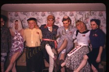 Men Dressed Like Woman Dresses 35mm Slide 1950s Red Border Kodachrome Dancing
