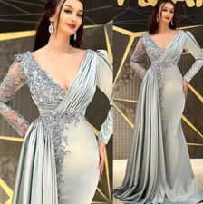 Silver Mermaid Prom Dresses Lace Beaded Satin Evening Formal Party Second