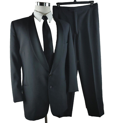 Joseph Abboud Mark Shale 40L Wool 2 Button Black 2pc Tuxedo Suit 32x31.5 Pleated