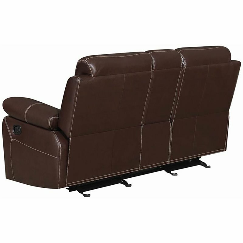 Coaster Myleene Faux Leather Glider Reclining Loveseat in Chestnut