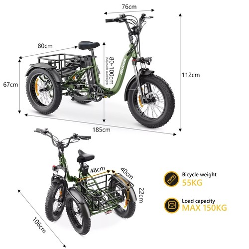 Hidoes ET1 3-Rad Elektrofahrrad 750W 20 Zoll Elektro Dreirad E-Bikes mit Korb - Bild 21 von 24