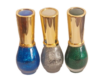 Safran Glitzer Nagellack BLAU SILBER GRÜN 3er Pack