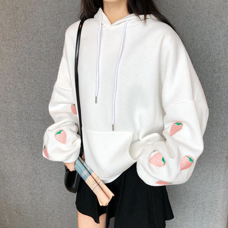 Kawaii Girl Embroidery Black Sweatshirt Harajuku Style Oversize