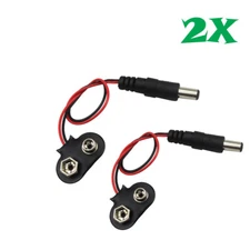 2 Pcs 2.1 x 5.5mm Male DC Power Plug to 9V Battery Clip Adapter Cable Center +