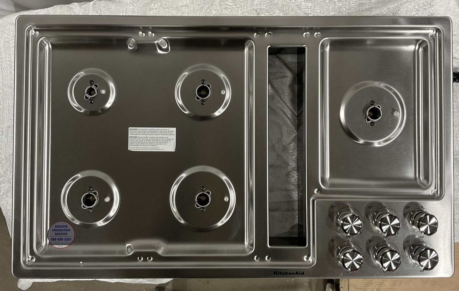 KitchenAid 36" Wide 5Burner Gas Cooktop with Downdraft Exhaust