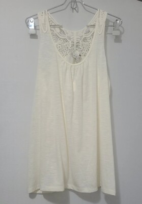 FRENCH LAUNDRY WOMEN'S IVORY TRADE WINDS LACE DETAIL BACK SLEEVELESS TOP 14/16W