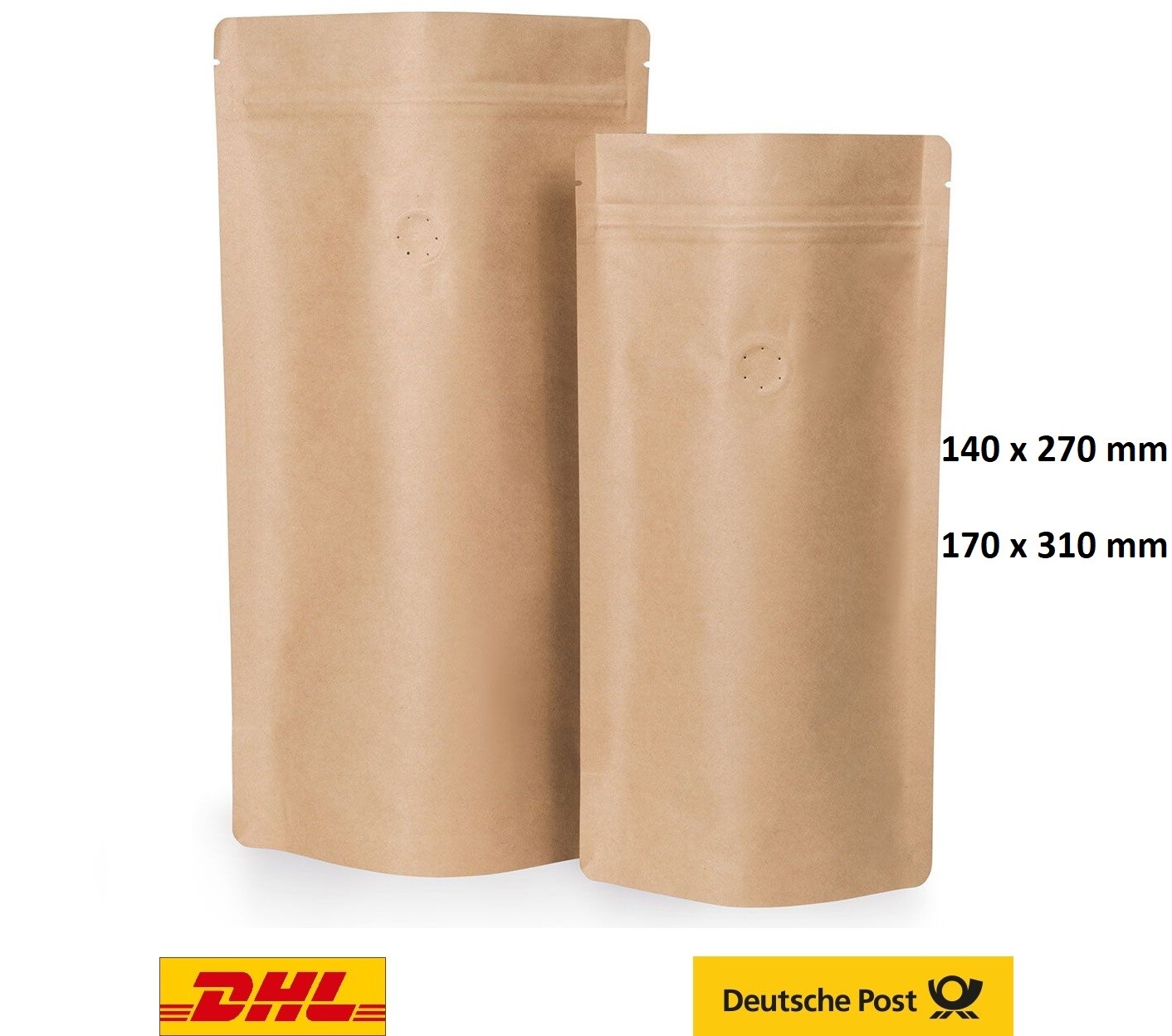 Bild 1 - Standbodenbeutel Kraftpapier Druckverschluss Aromabeutel Aromaschutzventil