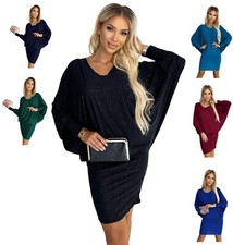 Numoco Kleid Abendkleid figurumspielend Fledermaus Langarm Glitzer 36-46