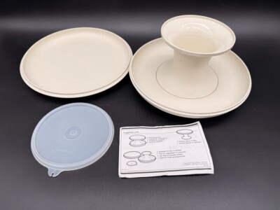 Vintage NOS TUPPERWARE Serve It All Set Pedestal Serving Tray Plate Stand 9-3/4''