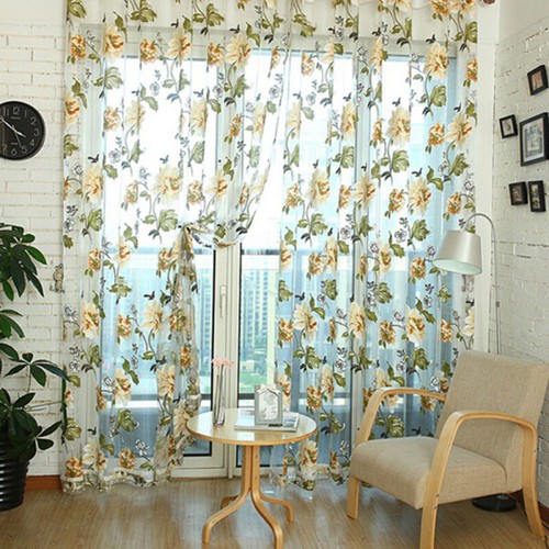 Window Curtain Flower Sheer Pattern Voile Valances Yellow (Yellow 100x200cm) - Picture 1 of 4