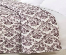 COPRILETTO DAMASCATO PRUGNA STAMPATO MELANZANA BIANCO FLOREALE TRAPUNTATO PATCHWORK