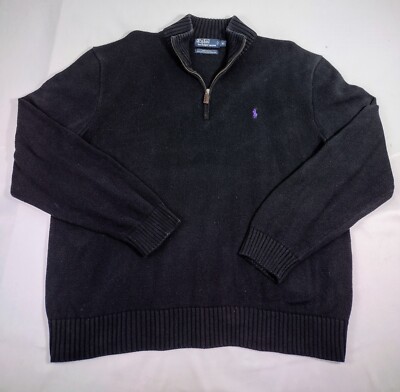 Polo Ralph Lauren Sweater Mens Sz XL Black w/ Purple Pony Logo 1/4