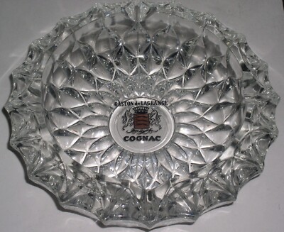 Gaston de Lagrange Cognac~Large Crystal Advertising Ashtray~7'' Diameter