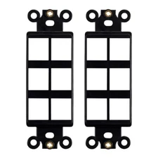 2x 6 Hole Port Keystone Jack Insert Decora Style Wall Plate Modular 1-Gang Black