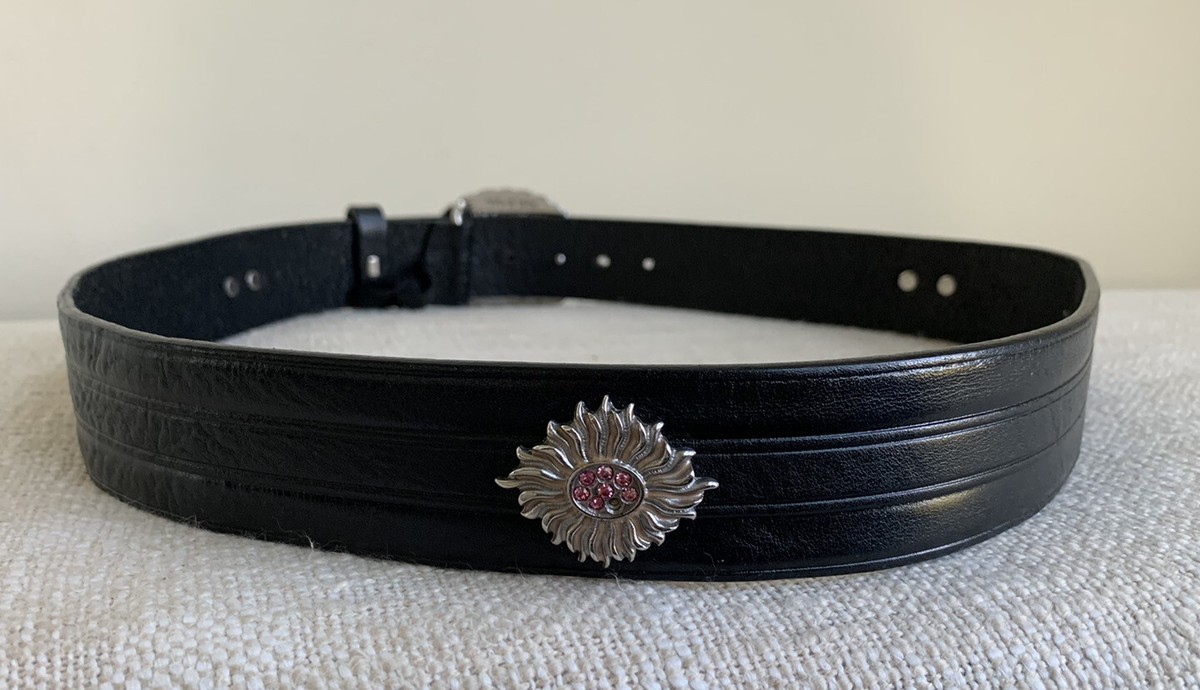 Landes Black Leather Belt with Oval Concho Rhinestone Buckle Size Small Canada Landes Signature Italian Leather Black Western Concho Belt  main image 4