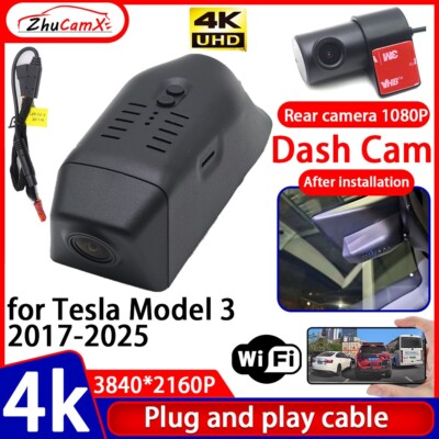 Plug and Play 4K 2160P UHD Wifi DVR Dash Cam Camera for Tesla Model 3 2017-2025