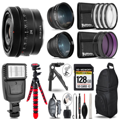 Sony FE 24mm f/2.8 G Lens  -3 Lenses+ Flash+Tripod-128GB