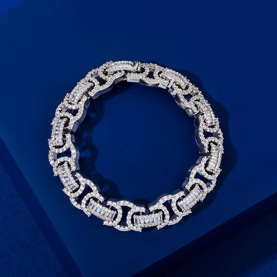 Brazalete de eslabones 13 mm 5aaa + circonita cúbica Ice Out Hop Hip Bling chapado en oro real 14 k Foto 2 de 4