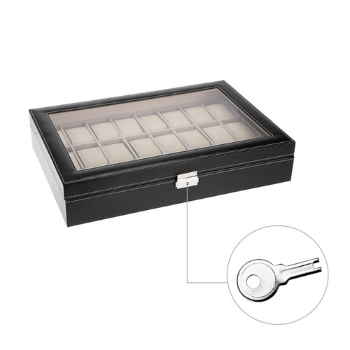 24 Slots Watch Box PU Leather Watch Case Organizer Watch Display Case Lockable - Picture 14 of 18