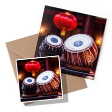 1 x Greeting Card & Sticker Set - Tabla Drum Music India Folk #2645