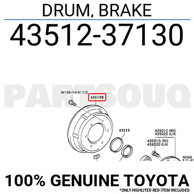 4351237130 Genuine Toyota DRUM, BRAKE 43512-37130 | eBay 4351237130 Genuine Toyota DRUM, BRAKE 43512-37130 | eBay