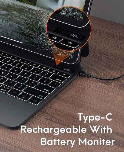 CHESONA for iPad Pro 13 inch case 2024 with Keyboard 7 Color Backlit - BLACK - Picture 7 of 8