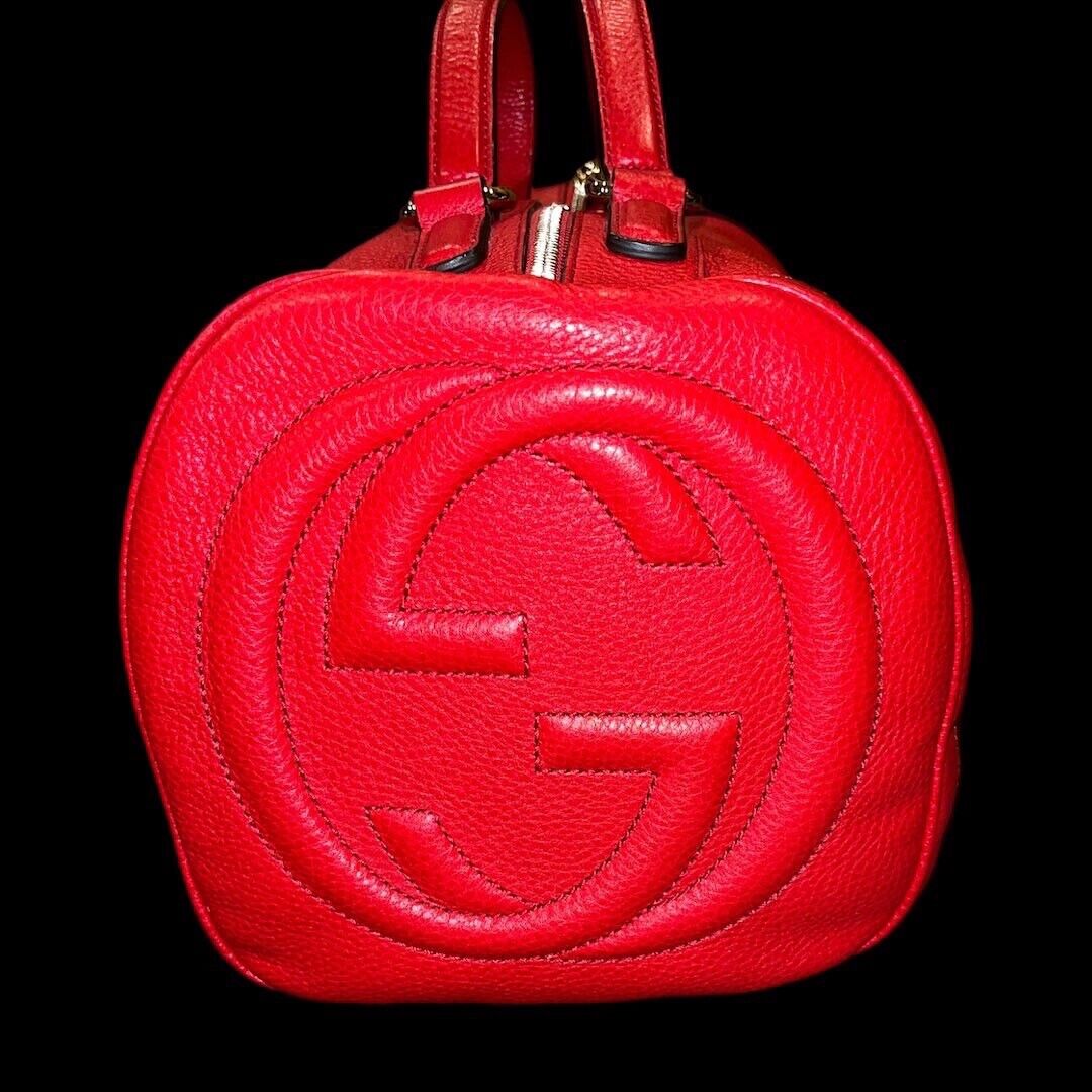 GUCCI Red Leather Soho Boston Bag