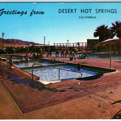 c1940s Desert Highlands, Hot Springs, CA Mineral Water Pool Postcard Cali A88