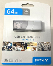 Lot of 2 PNY Turbo Attach  3, 64GB USB 3.0 Flash Drive, 10X Faster, 4K Ultra HD