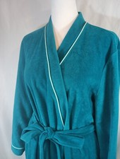 Vintage Vanity Fair Womens Sz M Floor length Robe Tie Waist Teal Velour Soft GUC