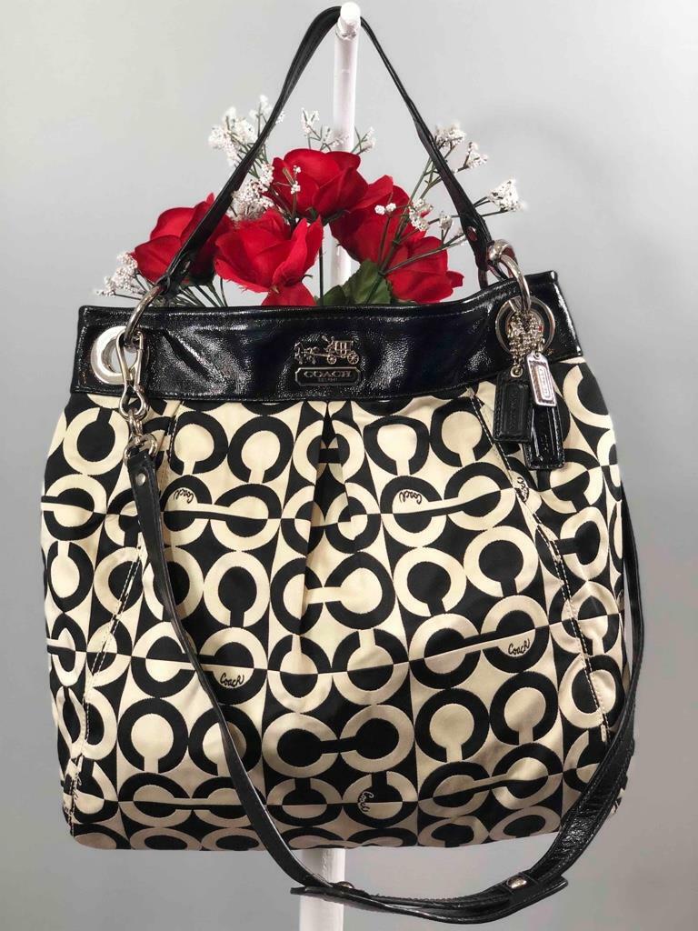 COACH Madison Box Op Art Black & Cream Canvas Hippie Large