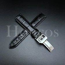 19-22MM Watch Band Strap Leather Alligator Deployment Buckle Black Fits for IWC
