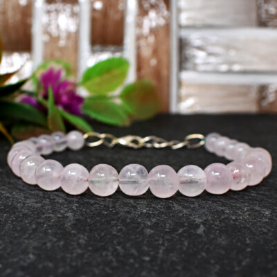 Runde Form 81 kt Erde abgebaut 6 Zoll lang rosa Rosenquarz Perlen Armband JK-21E287