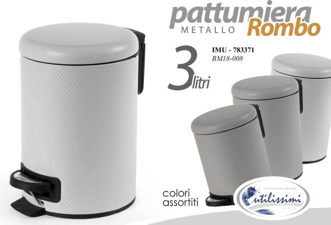 PATTUMIERA A PEDALE BAGNO METALLO SPAZZATURA GETTA CARTE ROMBO MODERN 3L 25*17cm