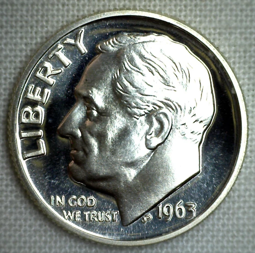 1963 Silver Proof Roosevelt Dime Ten-Cent Coin 10c from US Mint Proof Set