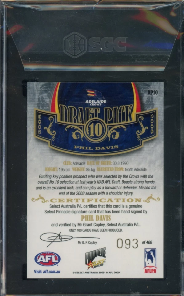2014 Select AFL Honours DRAFT PICK SIGNATURE Jarman Impey Graded SGC 10/10 - image 2 of 3