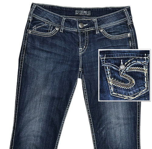 Silver McKenzie Flap CAPRI Women 30 32x20.5 Stretchy Embellished Denim Jeans