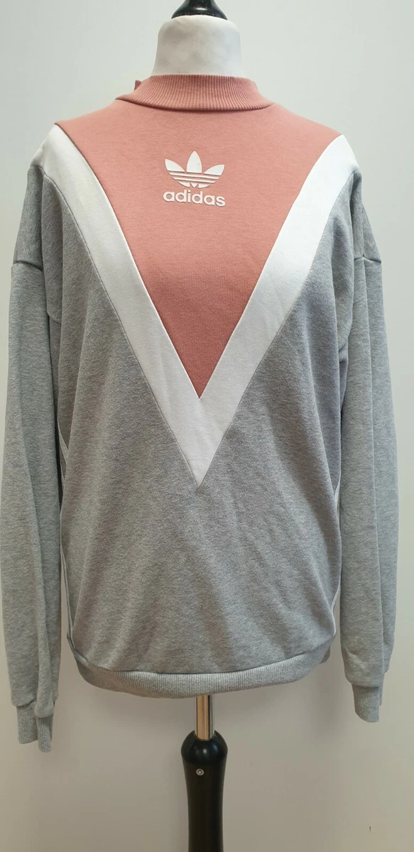 BB154 WOMENS ADIDAS GREY PINK CREW NECK LOOSE FIT SPORTS SWEATSHIRT UK 2XS  EU 32 | eBay