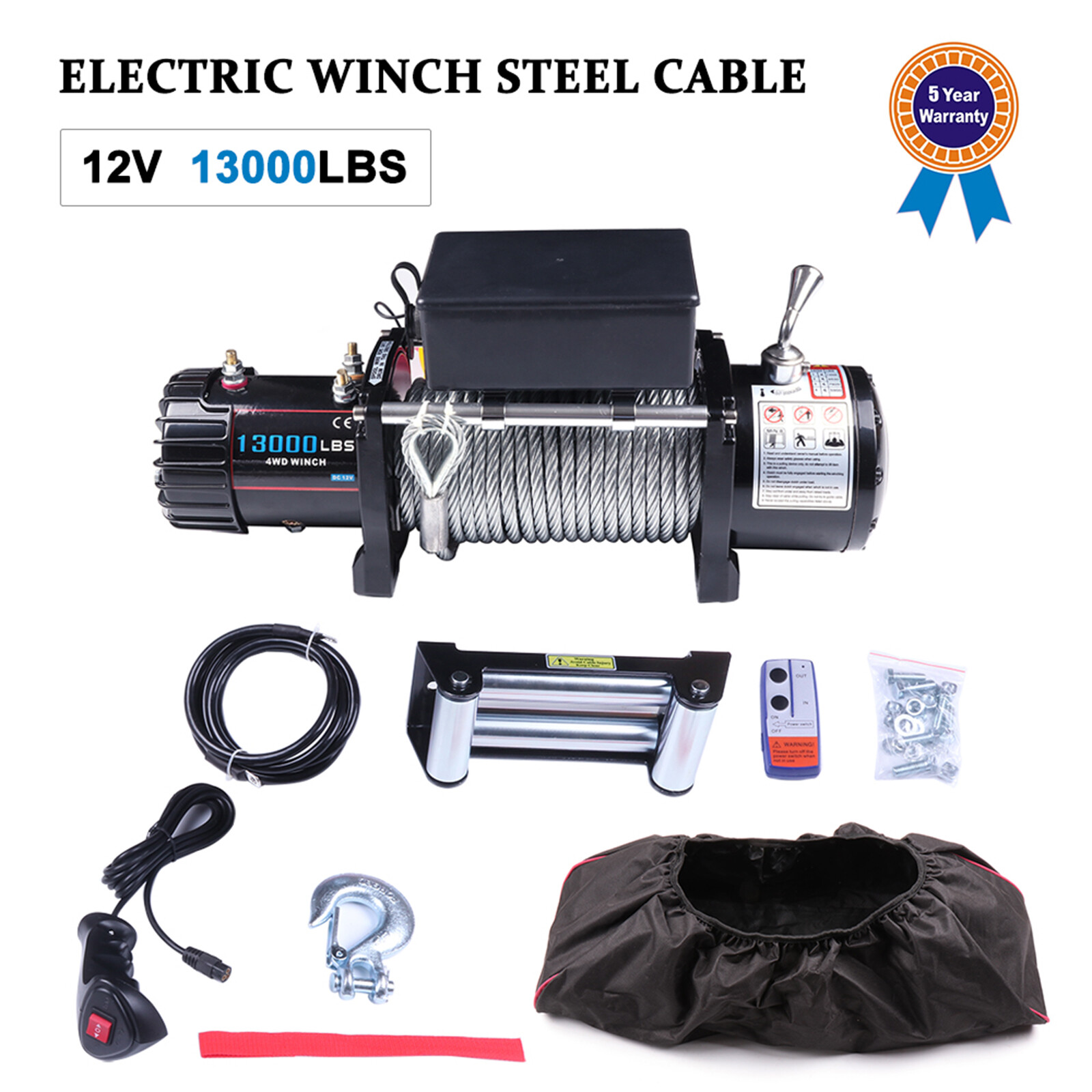 13000LBS Electric Winch Steel Cable OffRoad For Jeep Towing Trailer w/cover