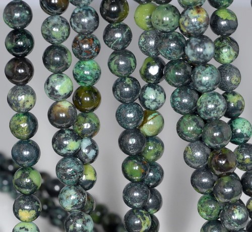 "Cuentas sueltas redondas de piedra preciosa crisoprasa verde negra de 10 mm 7,5" - Imagen 3 de 4