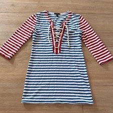 J.Crew Womens Nautical Striped Lace Up Rope Neckline Dress Blue Red XXS