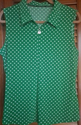 Tommy Hilfiger Women's Kelly Green White Poka Dot Sleeveless Golf Top Large