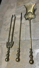 Fine antique brass fire tools set companion set Fireside heavy duty
