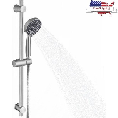 5 Function Handheld Shower Head Adjustable Slide Bar Stainless Steel Wall Mount