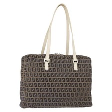FENDI Zucchino Canvas Tote Bag Navy Gold Auth bs30080