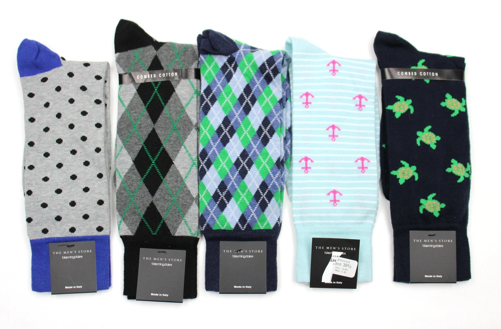 The Men's Store Socks Mens 10-13 Multicolor 5 Pair Lot Crew Mid Calf Made Italy