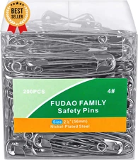 Large Safety Pins 2.2 Inches Size 4 200 Pcs Nickel-Plated Steel for Sewing